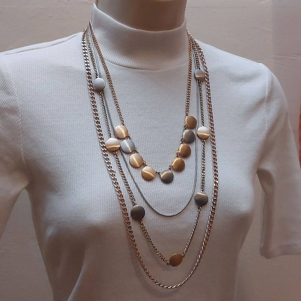 Trendy Chic 4 Layered Two Tone Gold Silver Statement Necklace - Picture 3 of 5